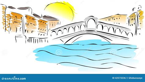 Sketch Of The Rialto Bridge Venice Isolated Stock Illustration