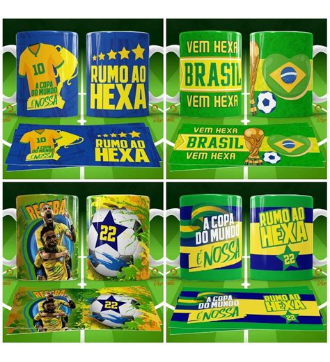 Combo 11 Estampas Sublimação Caneca Brasil Copa Do Mundo Studios Cat