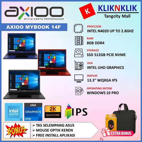 Jual Laptop Terbaru AXIOO Mybook 14F Intel N4020 8GB 512GB SSD 13 INCH