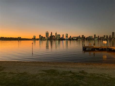 View of the Perth City Sunset Over the Swan River Stock Photo - Image of perth, swan: 267618756