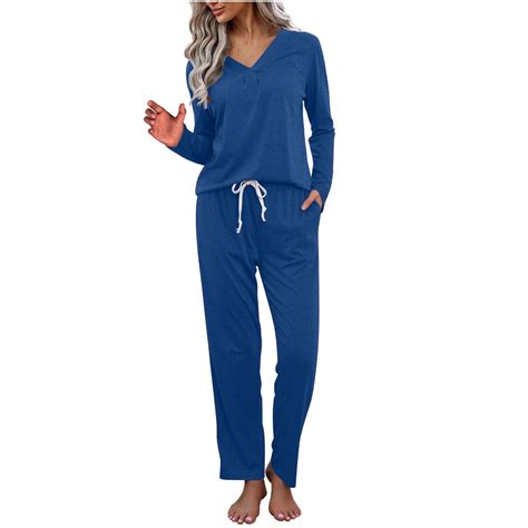 Aueoeo Womens Pajamas Set Womens Pajama Set Long Sleeve Sleepwear