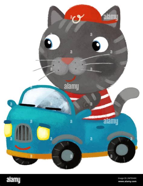 Cartoon cat driving car Cut Out Stock Images & Pictures - Alamy