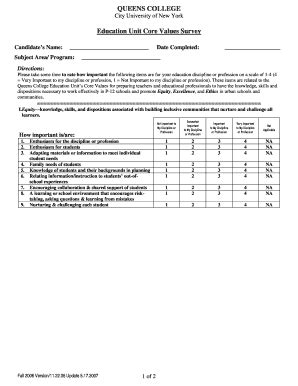 Fillable Online Qc Cuny Core Values Survey Queens College Qc Cuny