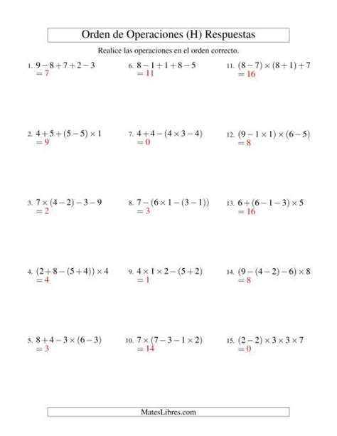 Orden De Operaciones Adici N Sustracci N Y Multiplicaci N Cuatro