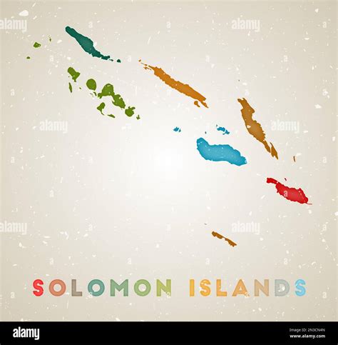 Solomon Islands Map Country Poster With Colored Regions Old Grunge