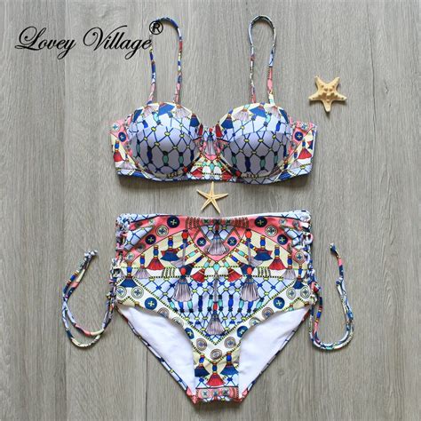 Plus Size Swimsuit Sexy Women Swimwear High Waist Push Up Bikini Set