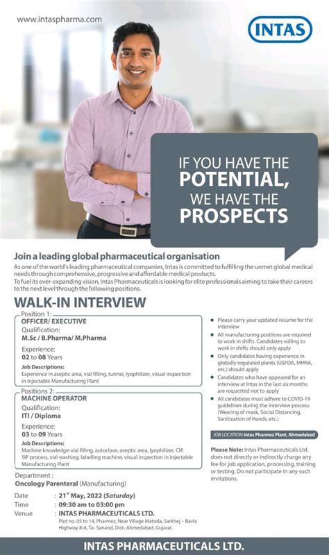 Intas Pharmaceuticals Walk In Interview For B Pharm M Pharm MSc