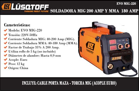 Lusqtoff Soldadora Inverter Mig Mma 200 Con Acople Euro Centro De