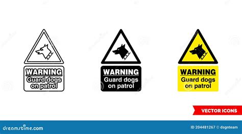 Warning Guard Dogs On Patrol Hazard Sign Icon Of 3 Types Color Black