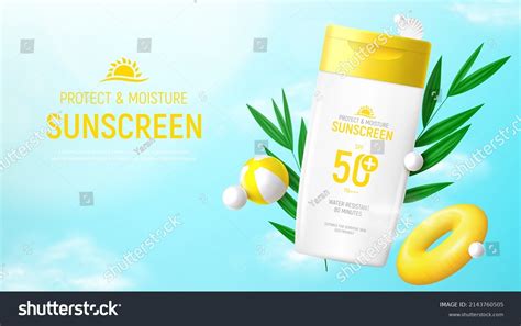 Sunscreen Ad Background Template Banner 3d Stock Vector Royalty Free