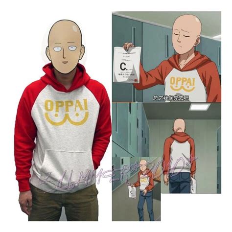 New Anime One Punch Man Saitama Oppai Hoodie Pullover Sweatshirt Cosplay Costume Atelier Yuwa