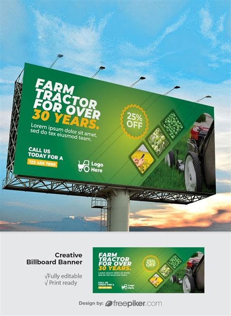 Freepiker Green Farm Agriculture Billboard Banner With Hexagon