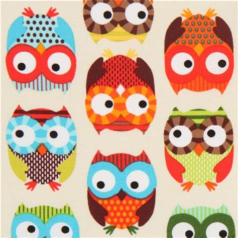 Cream Owl Fabric Timeless Treasures Colourful Owls Owl Fabric