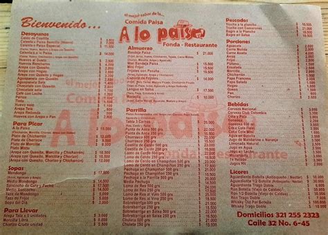 Carta del restaurante Bogotá