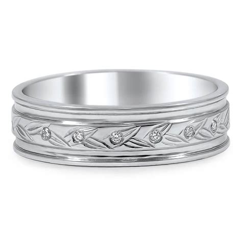 Custom Leaf Engraved Wedding Band With Diamond Accents Brilliant Earth