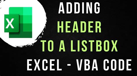 Excel VBA Add Column Header To A Listbox YouTube