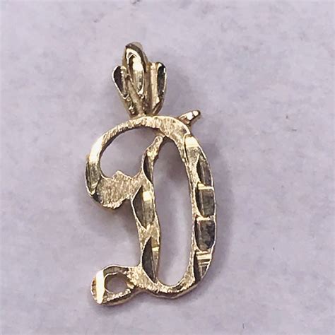 14k Gold Charm Initial D Cursive Diamond Cut Pendant Stamped Ebay