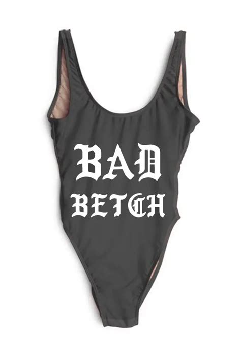 Bad Bitch Custom Letter Print Women One Piece Swim Suit Sexy High Cut