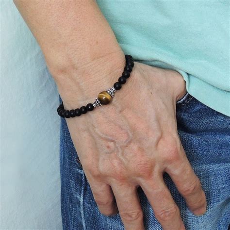 Men S Women Matte Black Onyx Tiger Eye Sterling Silver Etsy