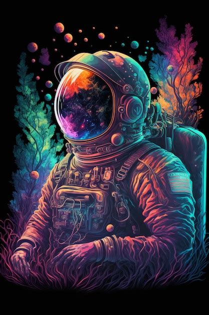 Una Pintura De Un Astronauta Con Un Fondo De Colores Del Arco Iris