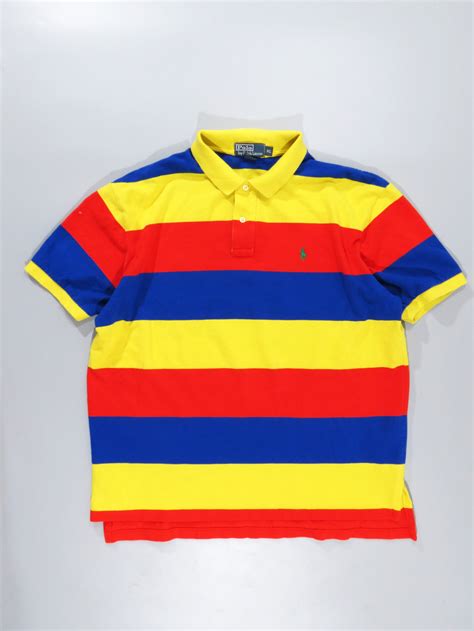 Polo Ralph Lauren Yellow Blue Striped Polo Shirt 5 Star Vintage