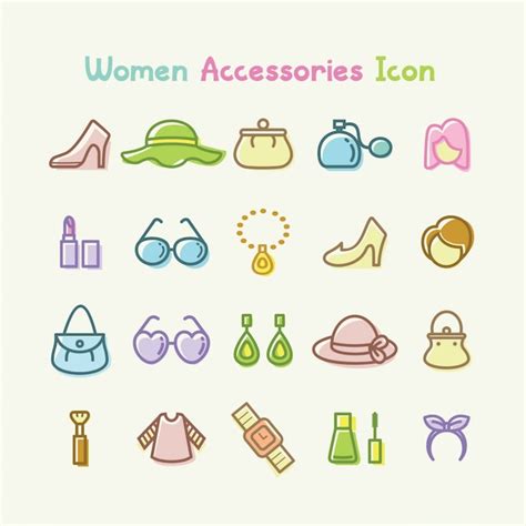 Conjunto de ícones de acessórios de mulheres ilustração vetorial