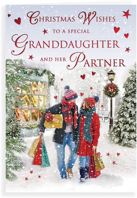 Piccadilly Greetings Traditional Christmas Card Granddaughter And Partner 9 X 6 Inches Regal