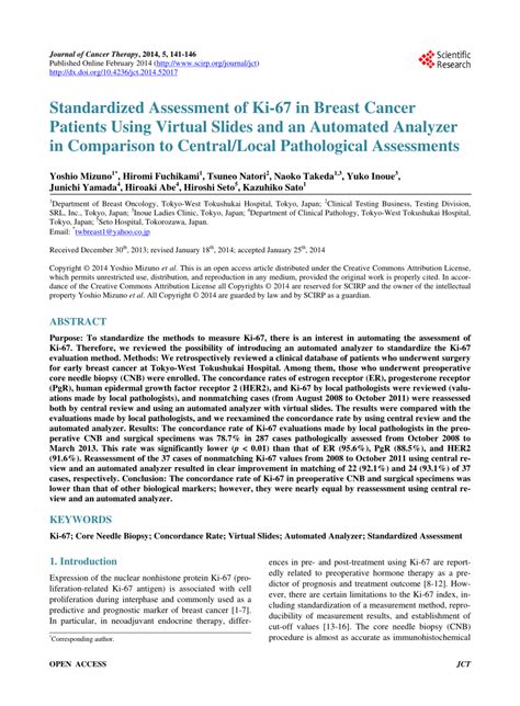 Pdf Standardized Assessment Of Ki In Breast Cancer Patients Using