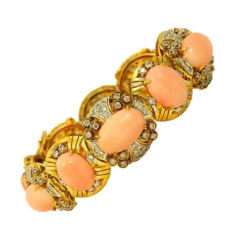 Angel Skin Coral Diamond Gold Bracelet For Sale at 1stDibs