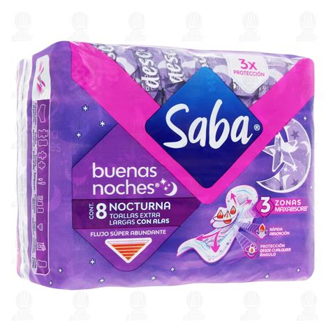 Toallas Femeninas Saba Buenas Noches Nocturna Con Alas 8 Pzas