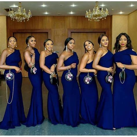 Mermaid One Shoulder Bridesmaid Dresses 2019 Royal Blue Stain African ...