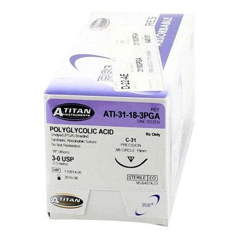 PGA Polyglycolic Acid Undyed Braided Sutures 3 0 C 31 18 ACE