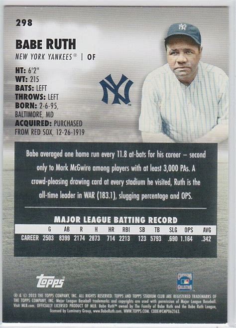 2023 Topps Stadium Club BABE RUTH New York Yankees HOF Parallel RED