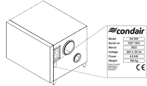 condair DA 500 Desiccant Dryer Freezer Instruction Manual