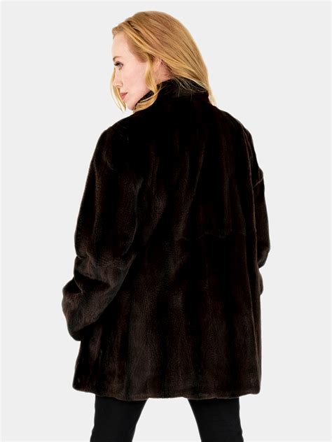 Women S Brown Sheared Mink Fur Jacket Reversible Size Estate Furs