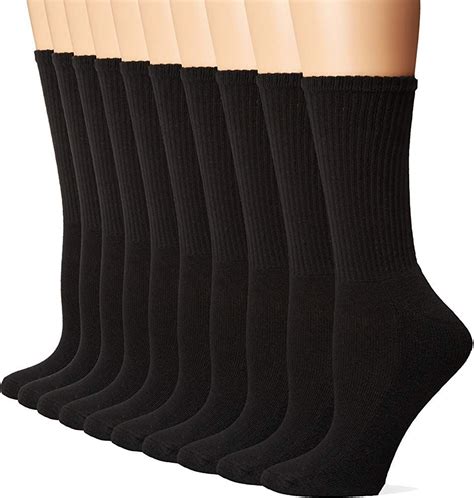 Gildan Womens Half Cushion Crew Socks 10 Pairs Black Shoe Size 4 10 At Amazon Womens