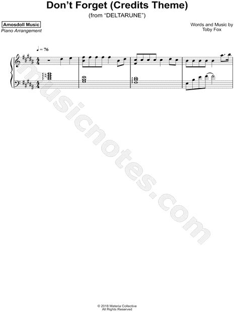 Amosdoll Music Dont Forget Credits Theme Sheet Music Piano Solo In B Major Download