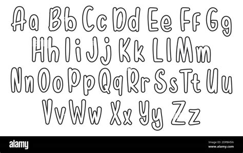 Set Of Hand Drawn Alphabet Font Simple Outline Letters Handwritten