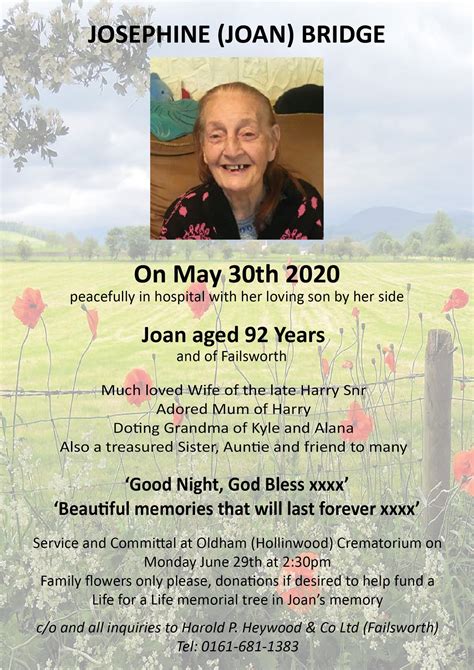 The family of the late Josephine (Joan) Bridge have asked us to publish