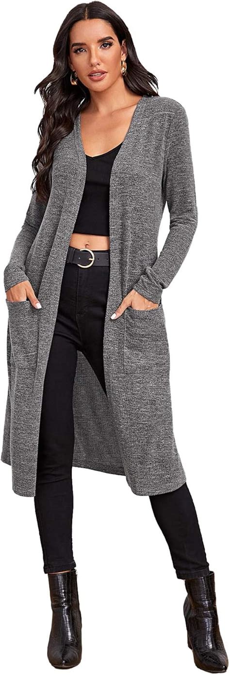 SheIn Women S Open Front Longline Midi Cardigan Solid Outerwear With