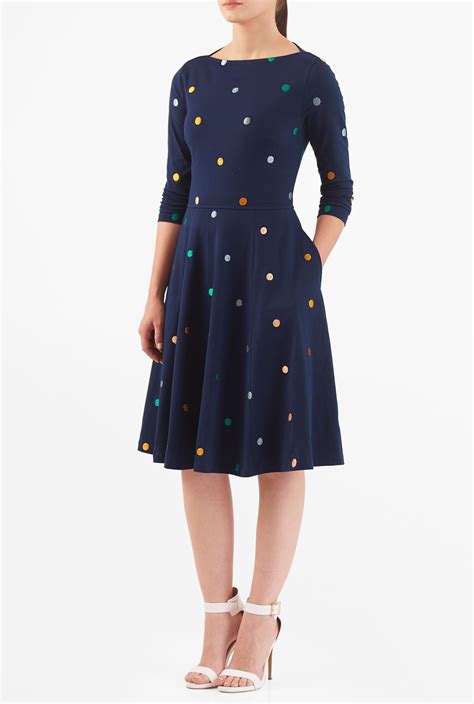 Shop Embellished Polka Dot Cotton Knit Dress Eshakti