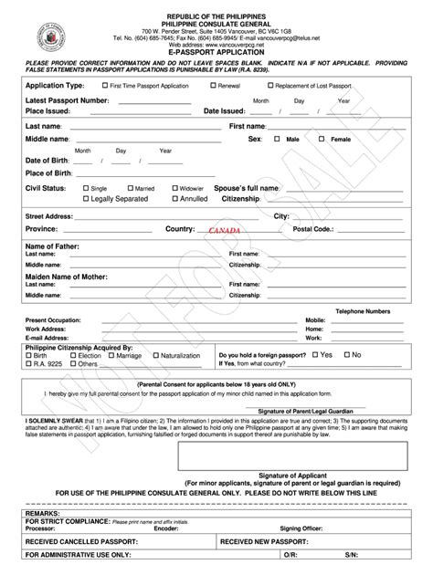 Philippine Consulate Calgary Passport Renewal Form Printable Form 2024