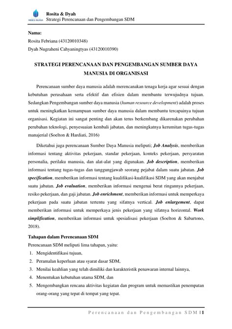 PDF Strategi Perencanaan Dan Pengembangan SDM Di Organisasi