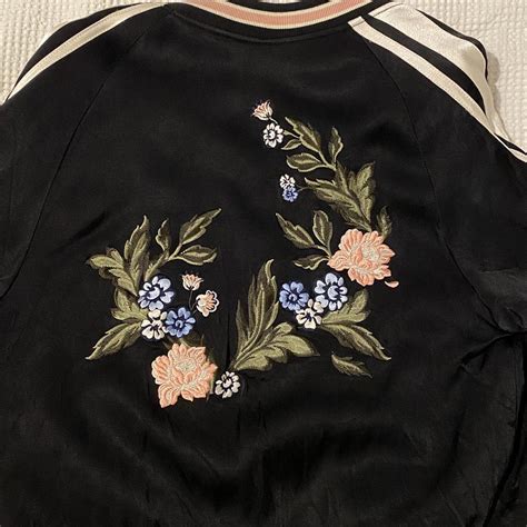 Embroidered Floral Satin Bomber Jacket Vintage Depop