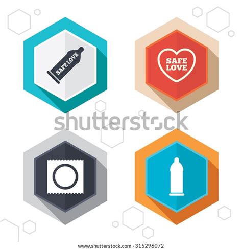 Hexagon Buttons Safe Sex Love Icons Stock Vector Royalty Free