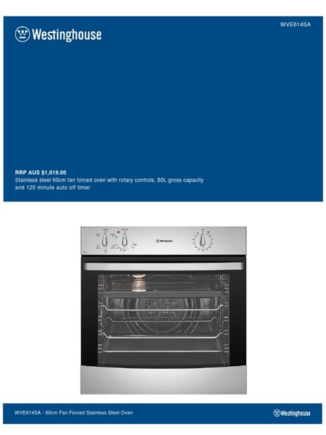 Westinghouse Wve614sa Electric Built In Oven Specifications Sheet