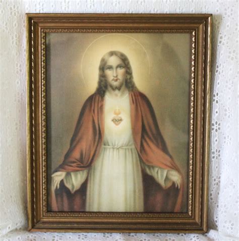 Vintage Sacred Heart of Jesus Print Framed 11.5 X 9.5 - Etsy