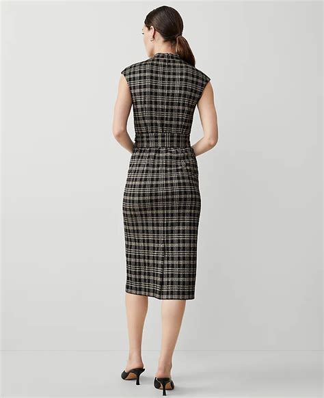 Plaid Knit Mock Neck Belted Midi Dress