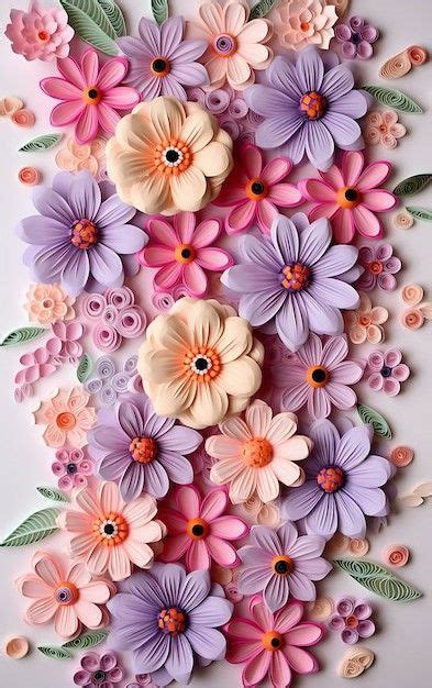 Paper Flowers Are Arranged On A White Surface