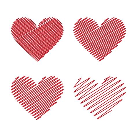 Conjunto De Corazones Rojos Dibujados A Mano Vector Premium